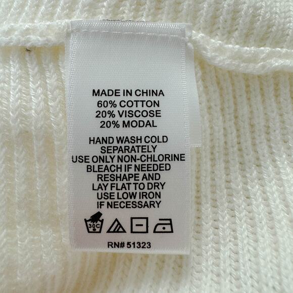 1 State V Neck Ribbed Knit Balloon Sleeve Pullover Sweater White Cream Large NWT - Picture 10 of 12